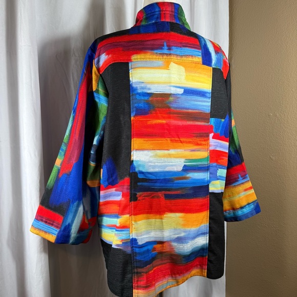 Ali Miles NWT Multicolor Abstract Print Jacket Large Black Buttons Size 1X Artsy - Picture 7 of 13
